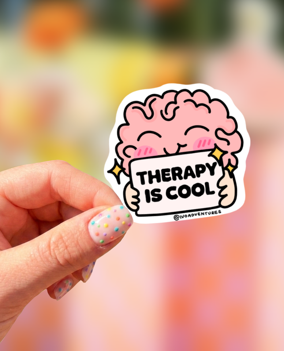 Naklejka - Therapy Is Cool - różowy mózg