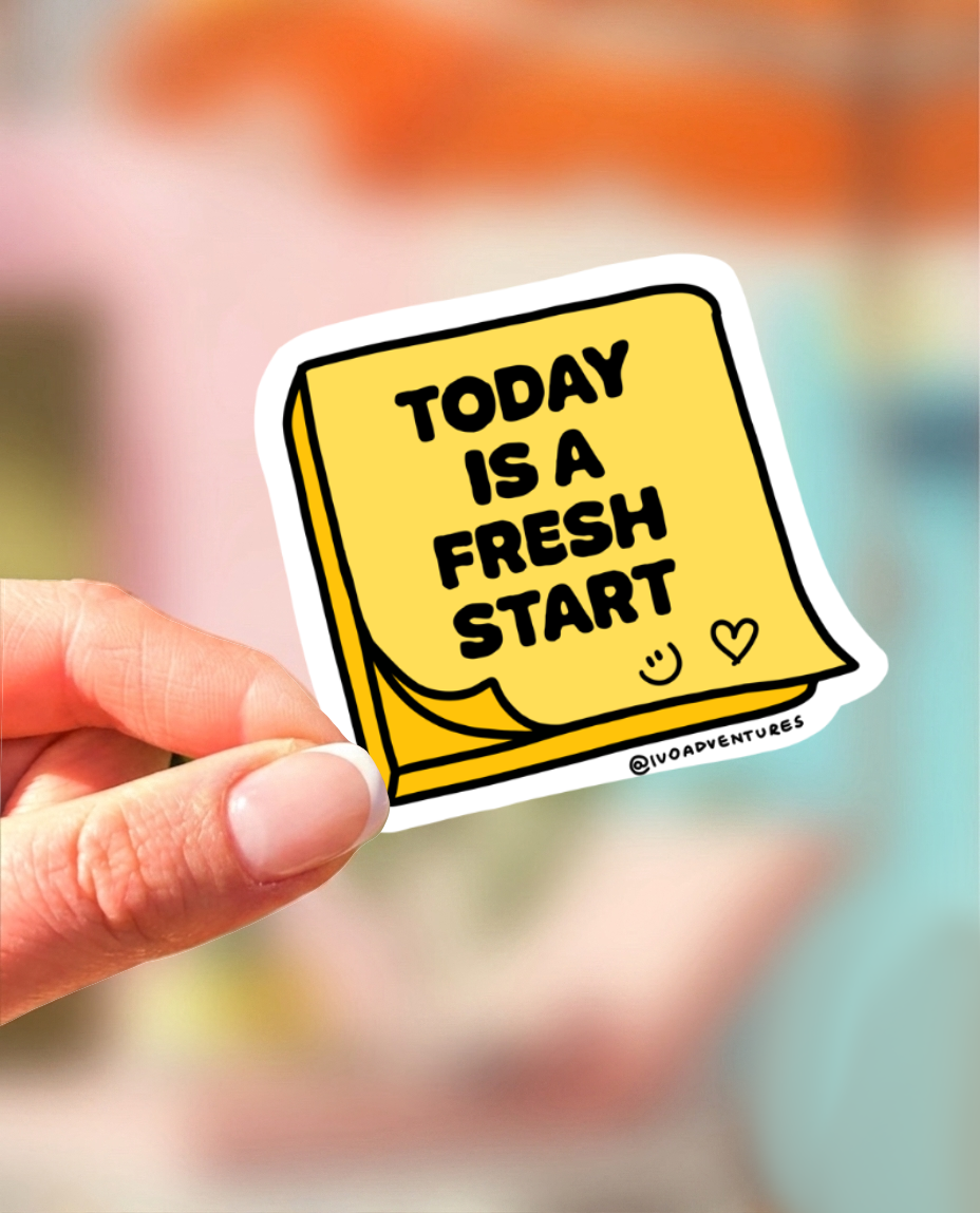 Naklejka - Today Is A Fresh Start - żółta karteczka