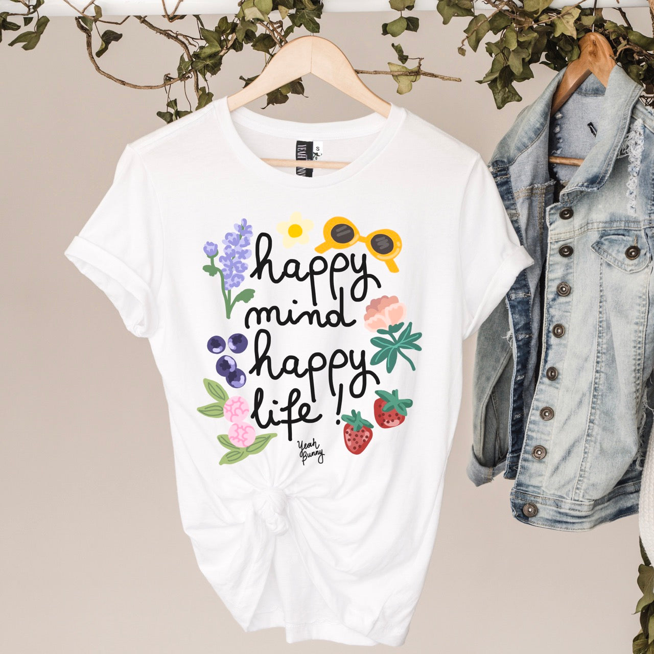 T-shirt biały Happy Mind Happy Life