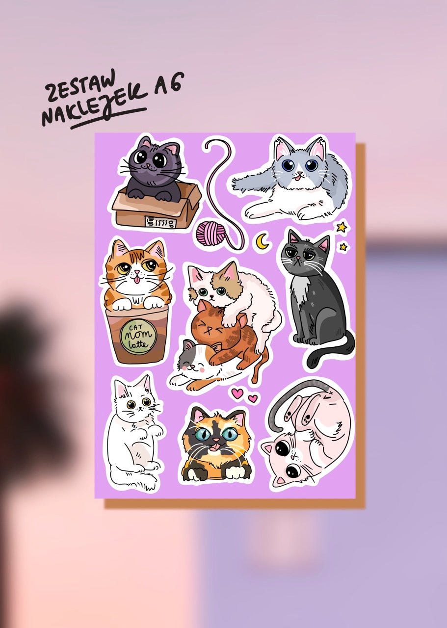 Naklejki Arkusz KAWAII kotki fioletowe