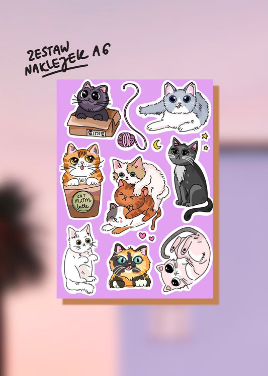 Naklejki Arkusz KAWAII kotki fioletowe