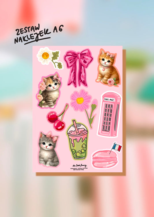 Naklejki Arkusz KAWAII kotki różowe