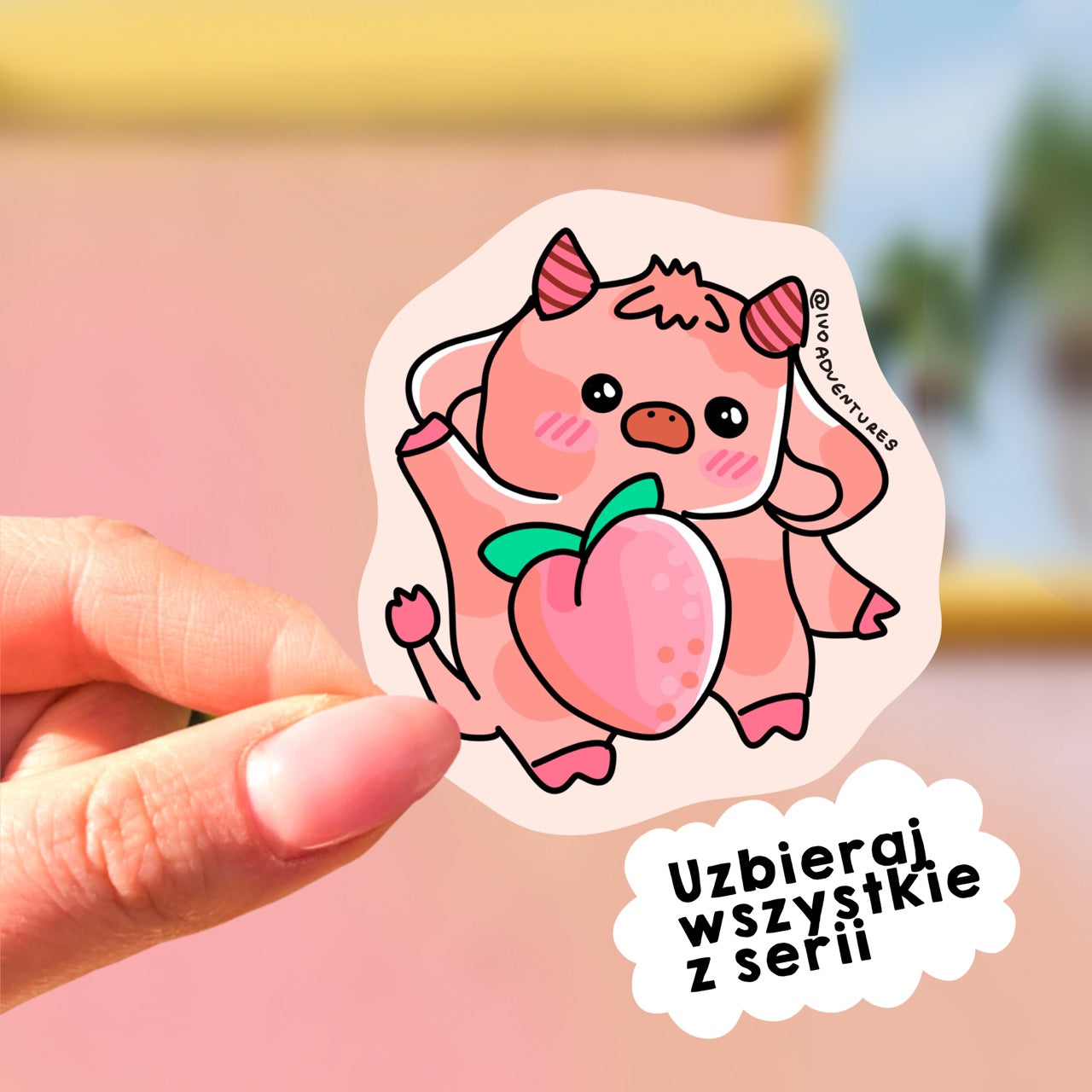 Naklejka - Kawaii Krowa Brzoskwinka