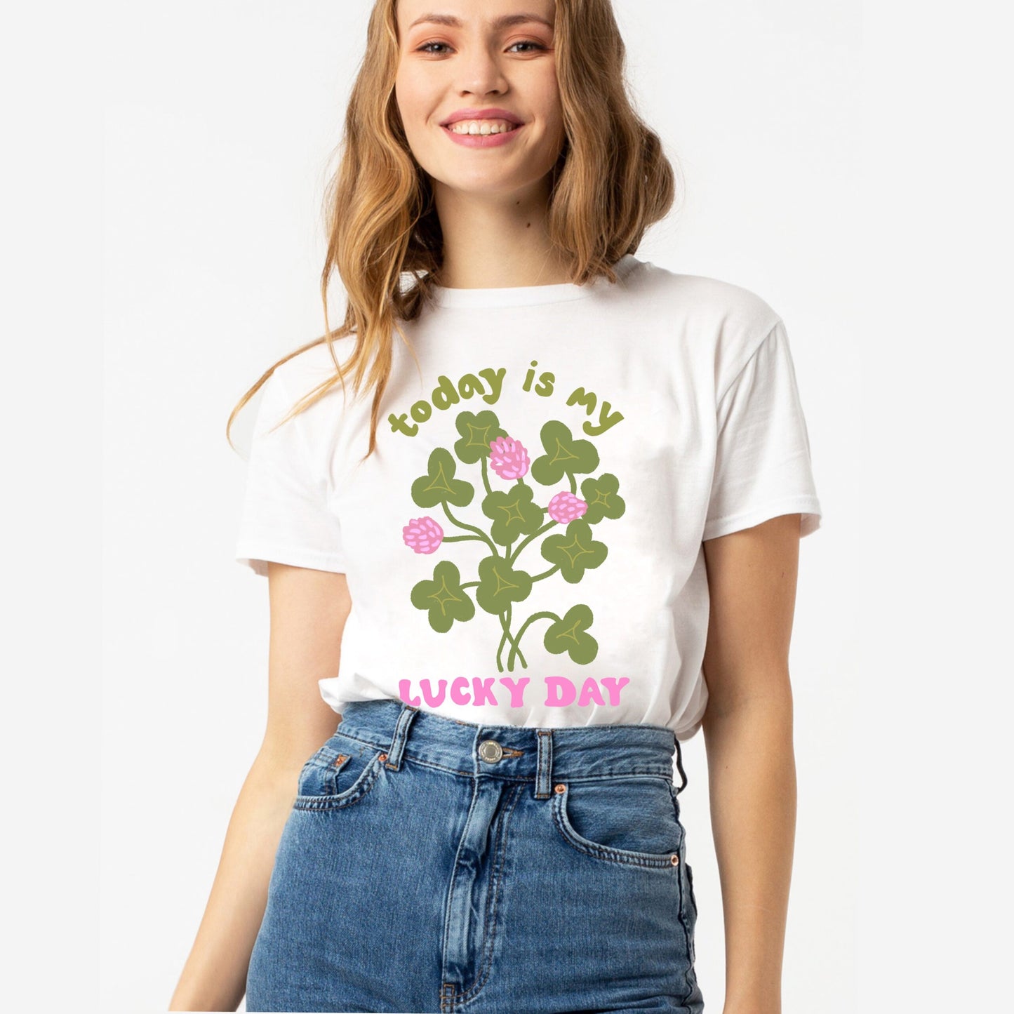 T-shirt biały Lucky Day Koniczynka