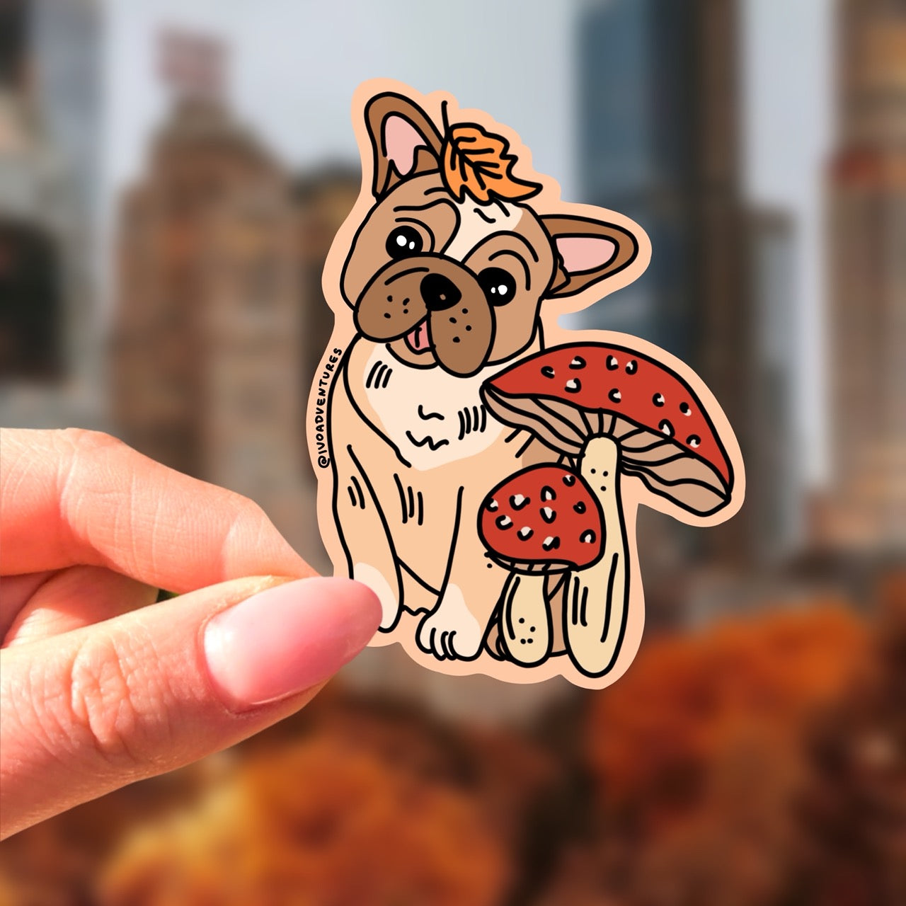 Naklejka - buldożek jesienny z grzybkiem