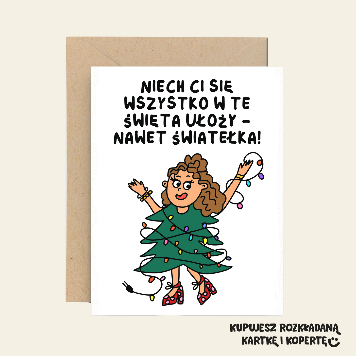 Kartka Świąteczna - Niech Ci się wszystko w te Święta ułoży, nawet światełka