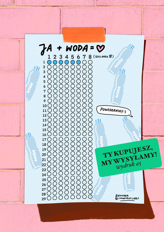 ✅ Karta zdrowych nawyków - Wydruk A5 - motywacja WODA