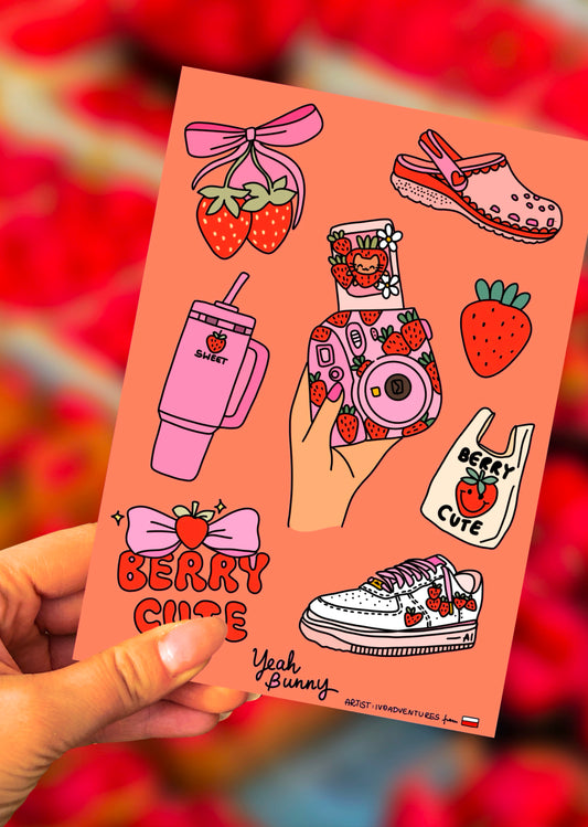 Naklejki Arkusz SWEET STRAWBERRY truskawkowy koktajl