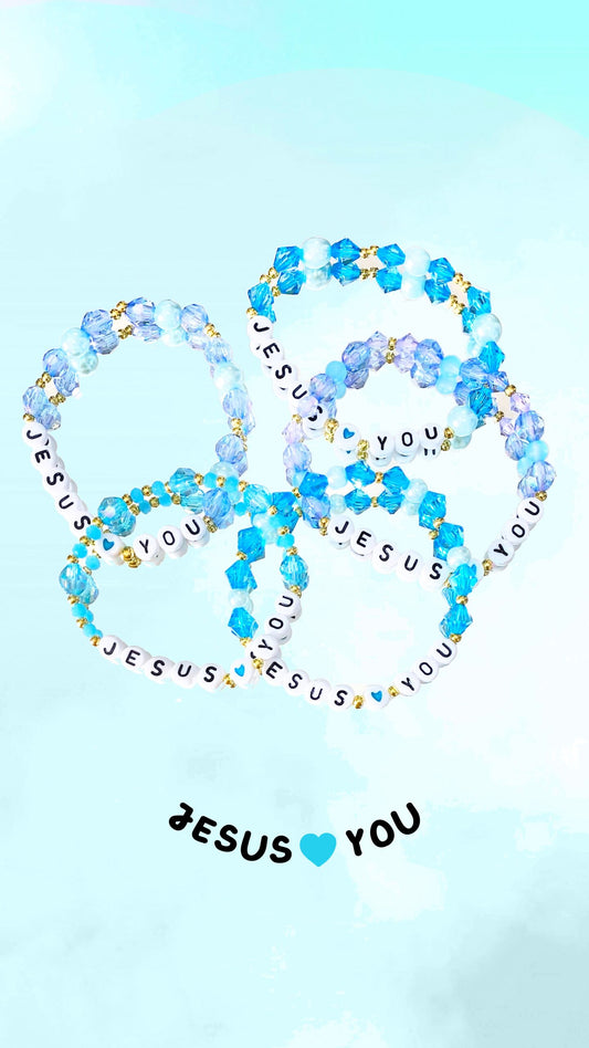 Bransoletka - JESUS LOVES YOU - niebieska