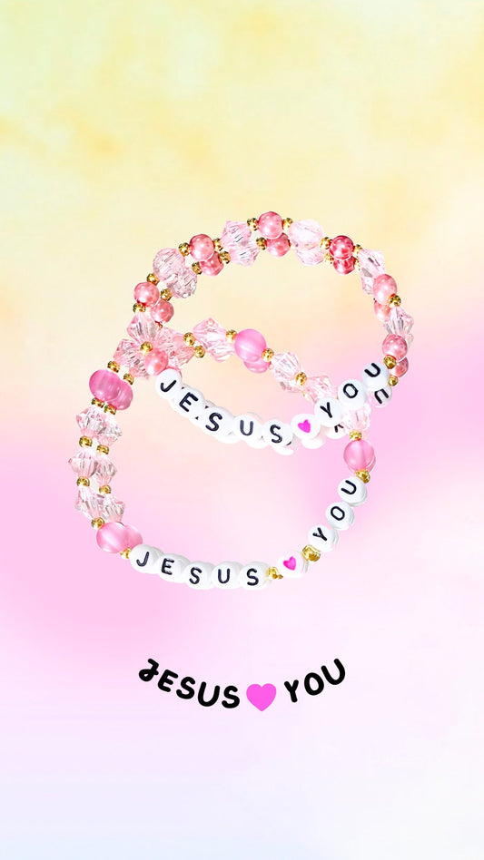 Bransoletka - JESUS LOVES YOU - różowa