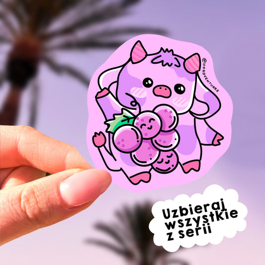 Naklejka - Kawaii Krowa Winogrono