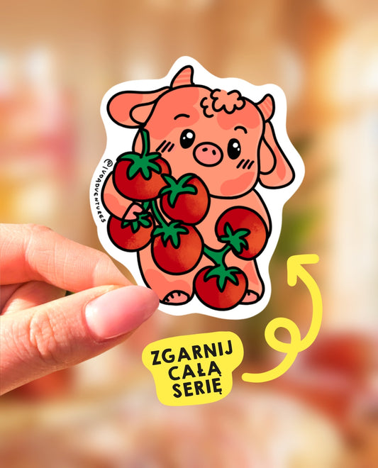 Naklejka - KAWAII krowa POMIDORKI