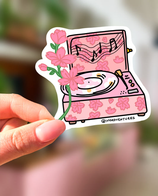 Naklejka - gramofon PINK FLOWERS