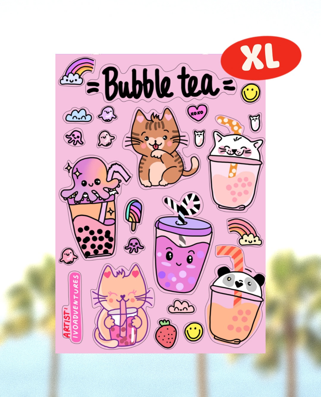 Naklejki Arkusz Bubble Tea Kitty XL