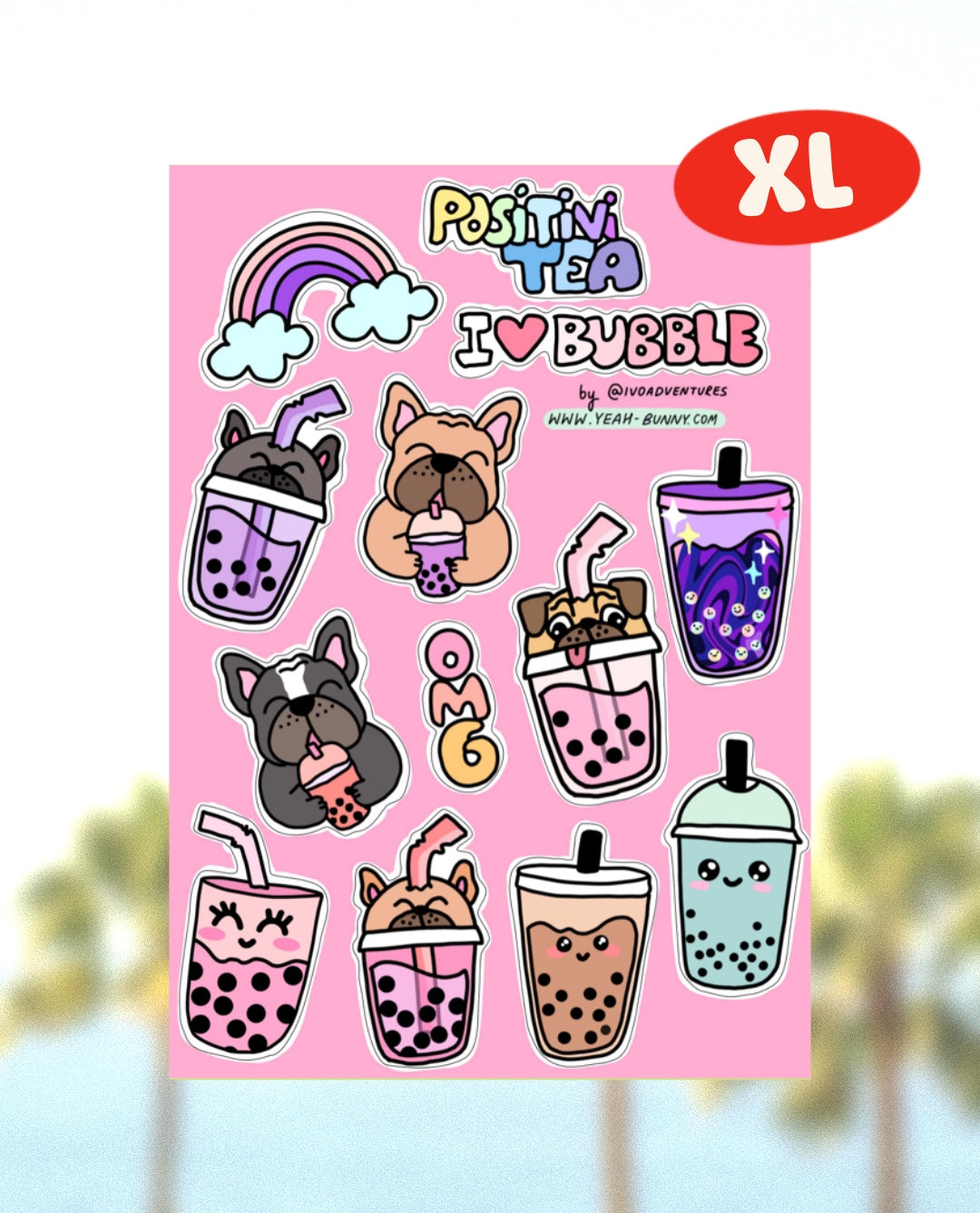 Naklejki Arkusz Bubble Tea Frenchie XL