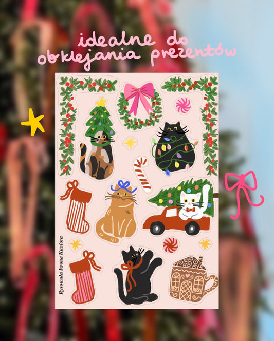 Naklejki Arkusz XMAS KOTKI Świąteczne