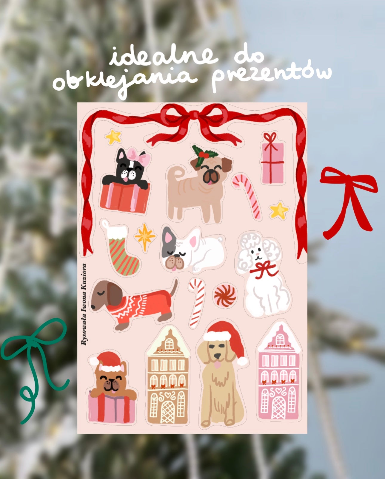 Naklejki Arkusz XMAS PIESKI Świąteczne