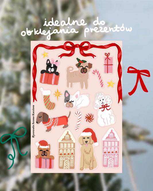 Naklejki Arkusz XMAS PIESKI Świąteczne