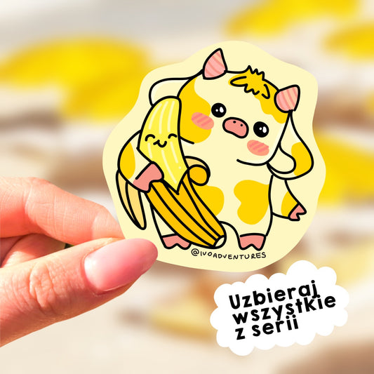 Naklejka - Kawaii Krowa Banan