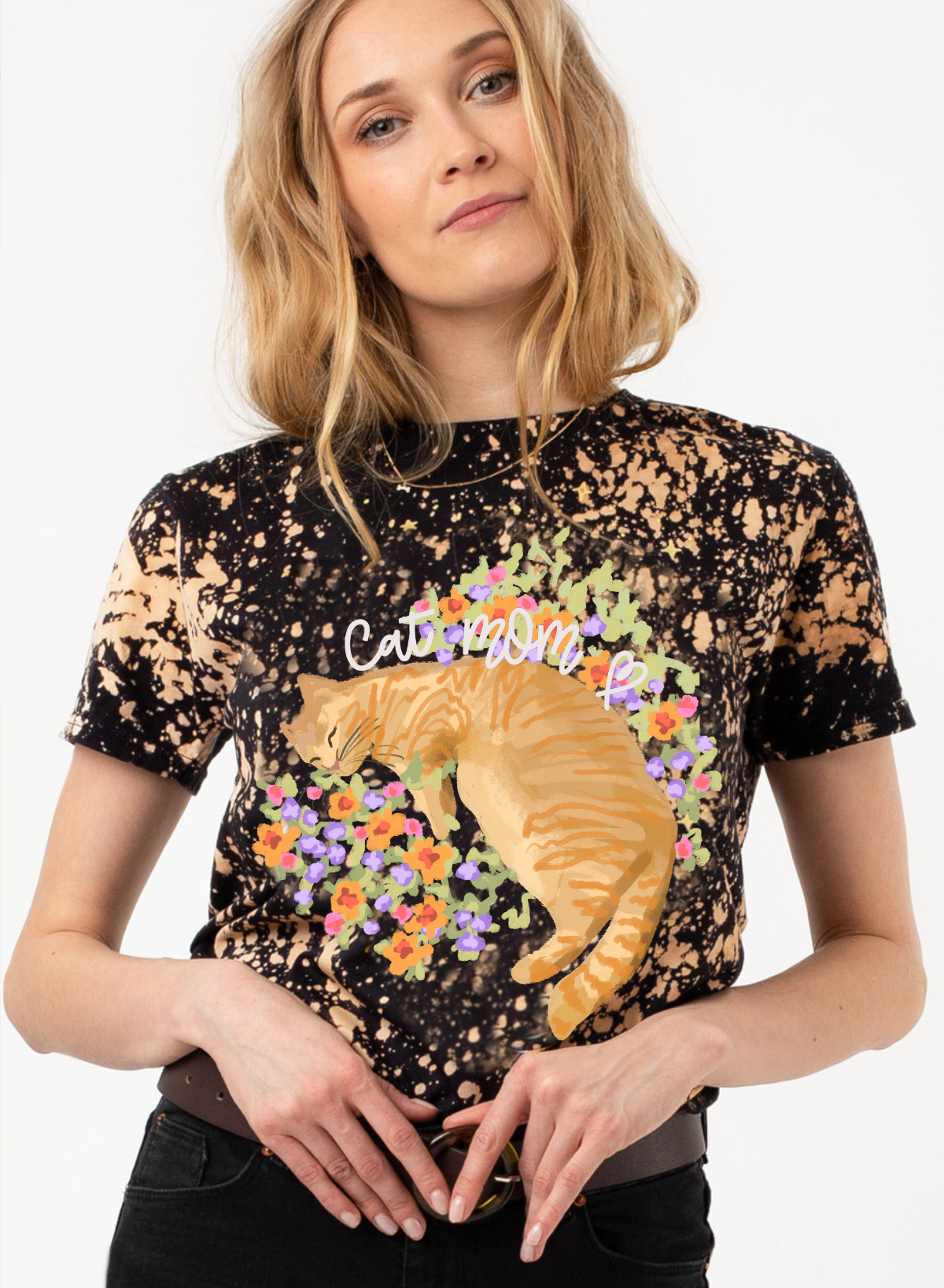 T-shirt – CAT MOM – w kwiatach