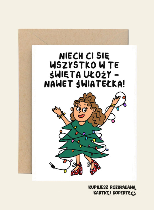 Kartka Świąteczna - Niech Ci się wszystko w te Święta ułoży, nawet światełka