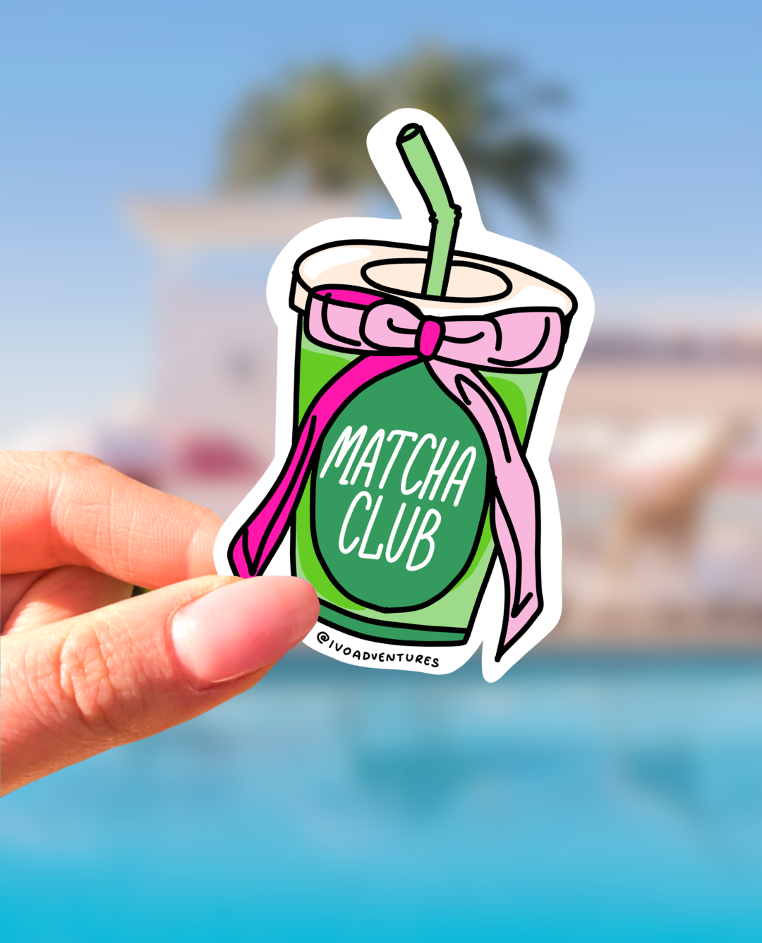 Naklejka - Matcha Club z kokardką