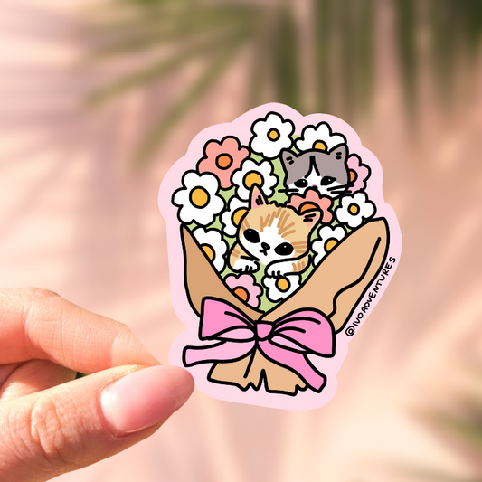 Naklejka kotki w bukiecie