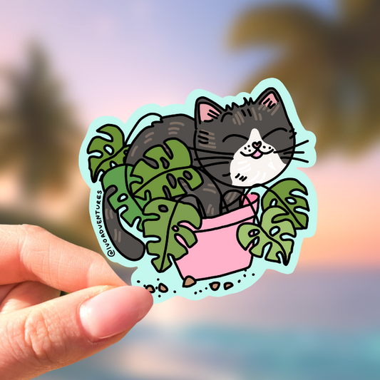 Naklejka kotek kiciuś w doniczce